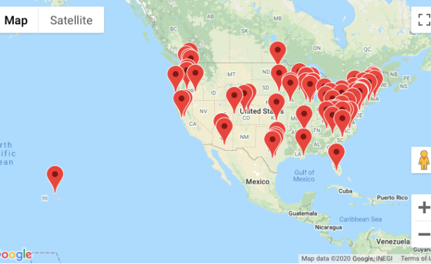 Map showing sites across the United States that offer integrated care services.